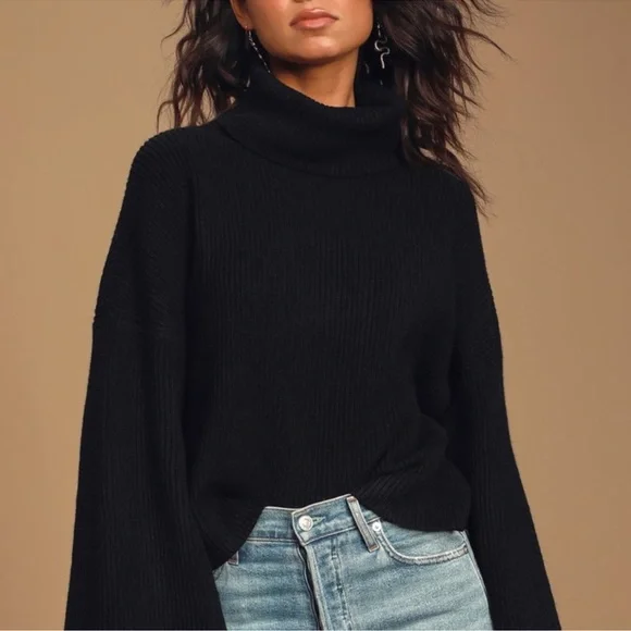 Lulus Fireside Chats Black Knit Turtleneck Sweater Size S - Picture 7 of 9